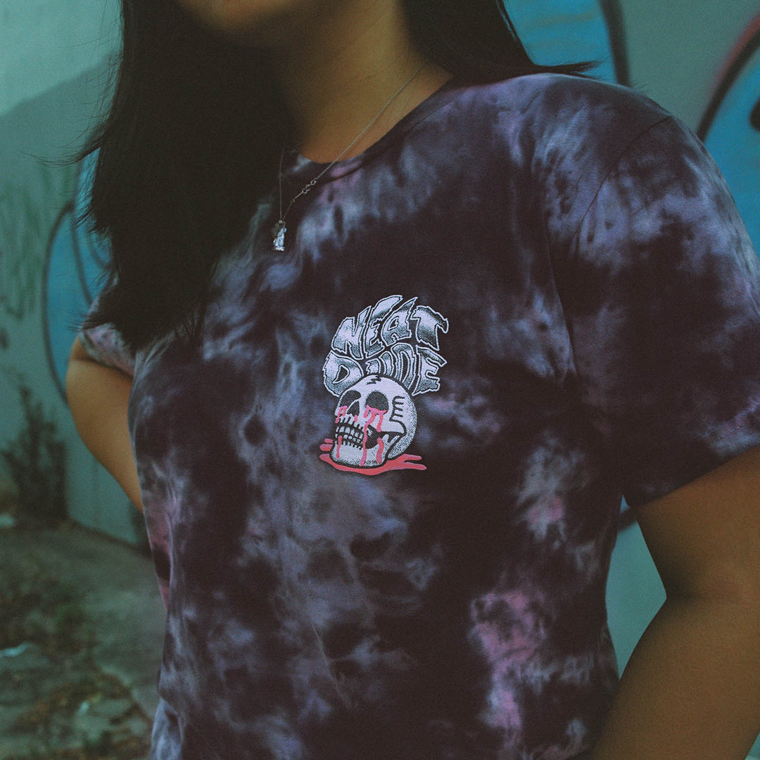 Tie Dye Skull Puddle Tee - Pink/Black