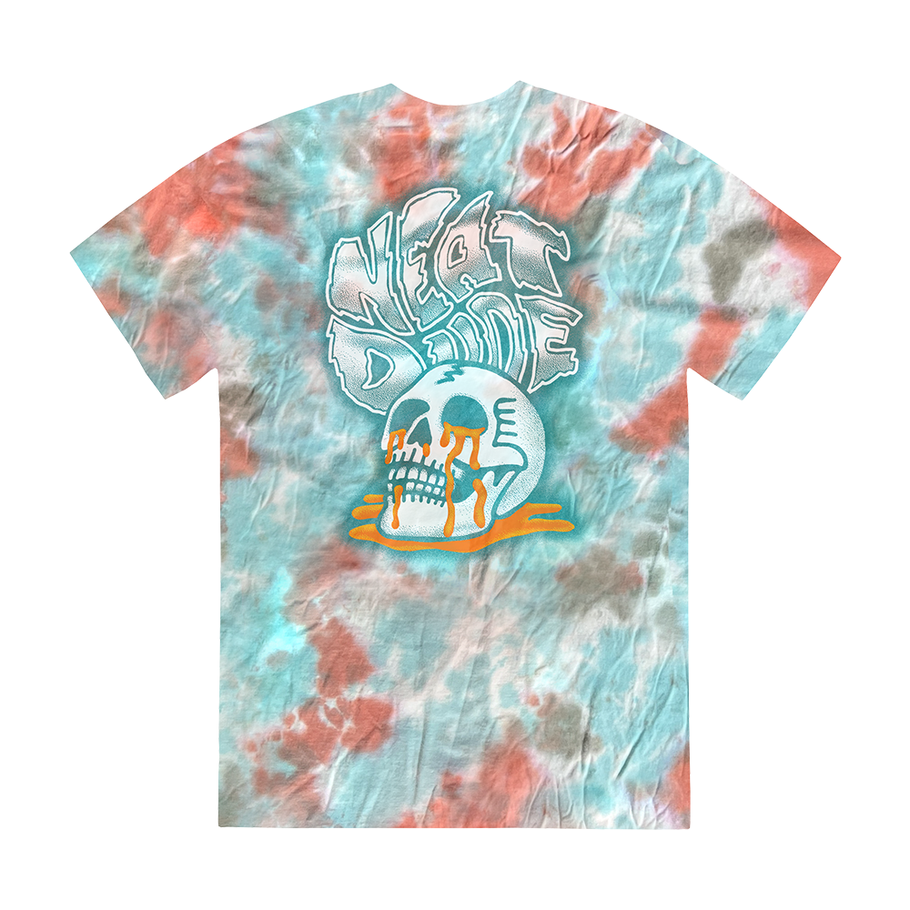 Tie Dye Skull Puddle Tee - Teal/Orange