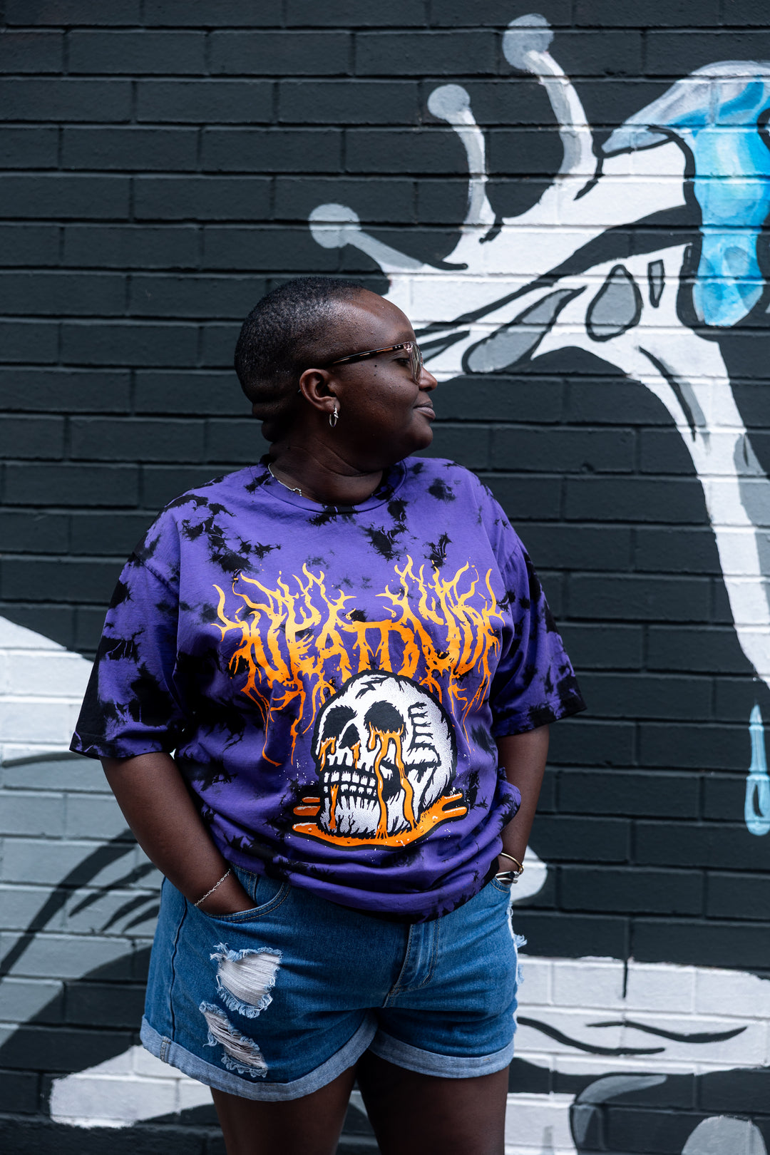 Tie Dye Skull Puddle Tee - Purple
