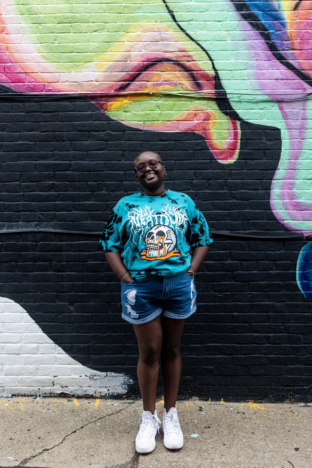 Tie Dye Skull Puddle Tee - Teal