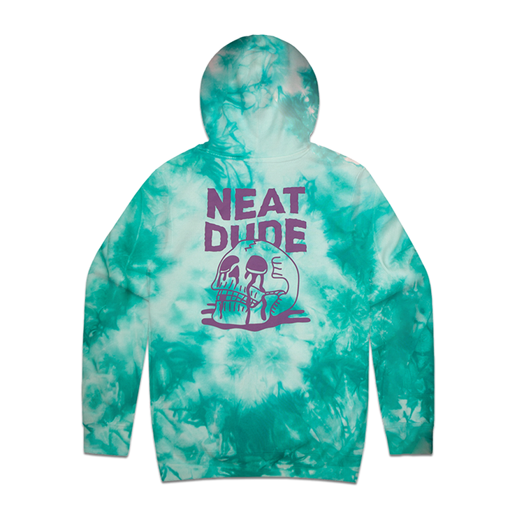 Skull Puddle Hoodie - Teal Tie Dye