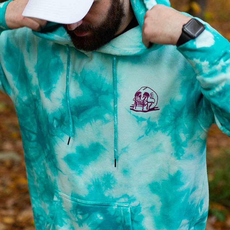 Skull Puddle Hoodie - Teal Tie Dye