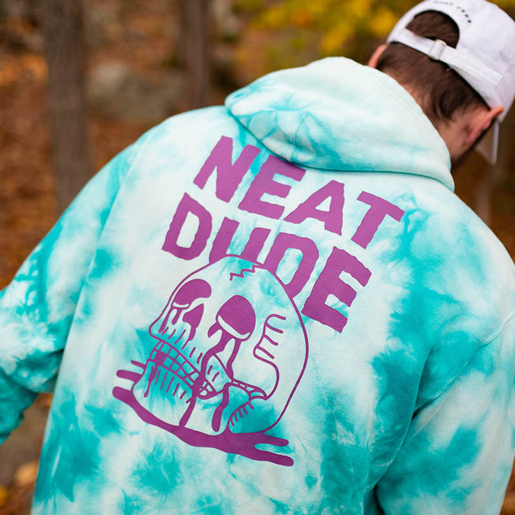 Skull Puddle Hoodie - Teal Tie Dye
