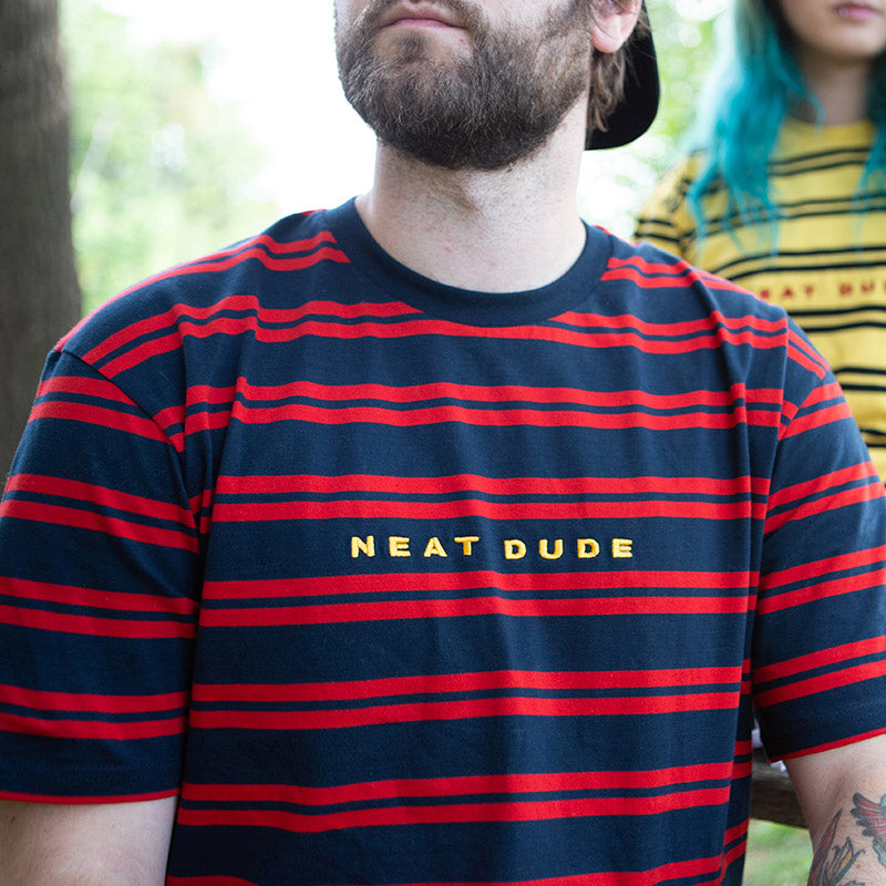 Embroidered Stripe Tee - Red/Navy