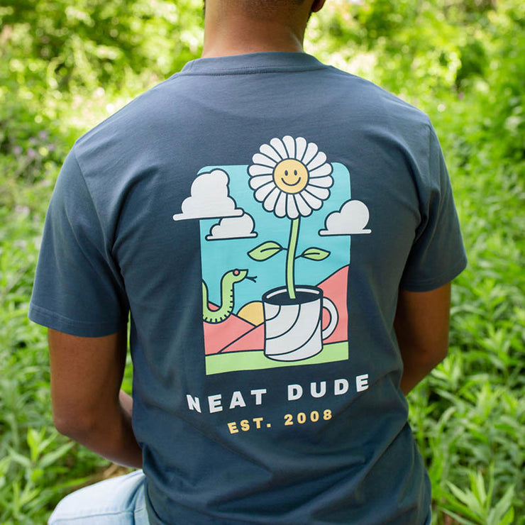 Flower Pocket Tee - Slate Blue
