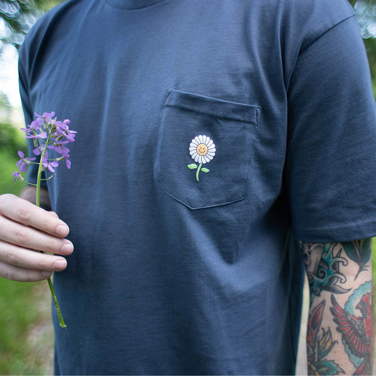Flower Pocket Tee - Slate Blue
