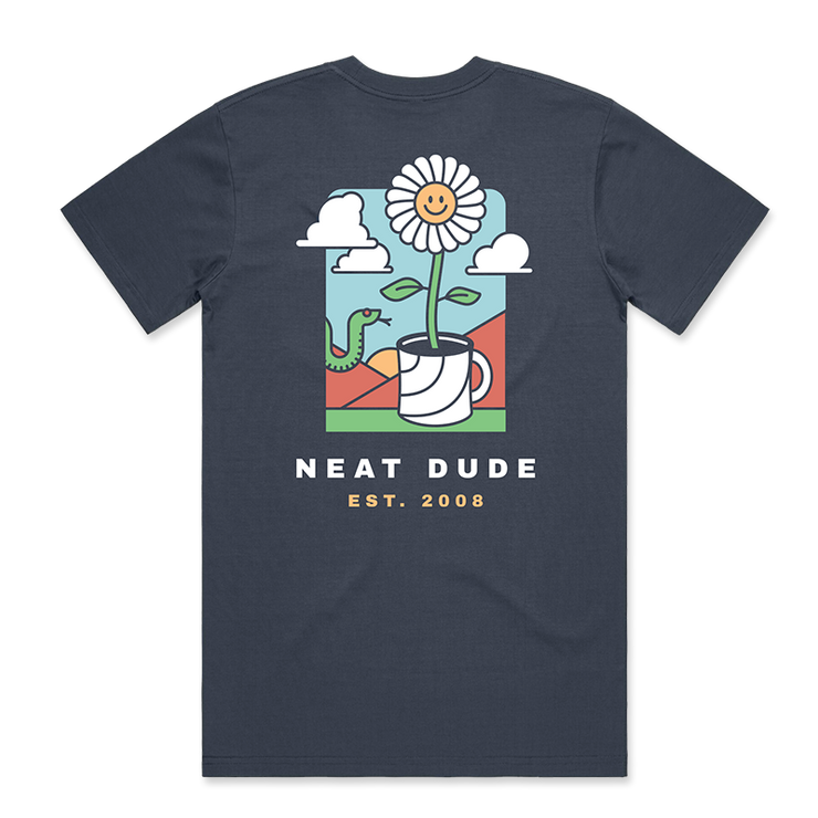 Flower Pocket Tee - Slate Blue